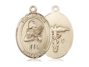 14kt Solid Gold St. Agatha Patron Saint Medal Pendant 1 x 3/4 inch Handcrafted by Bliss USA