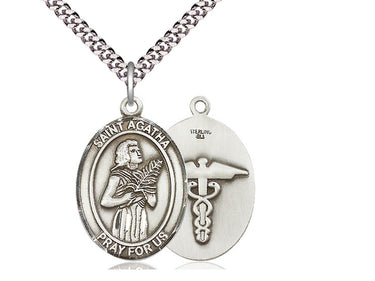 Sterling Silver St. Agatha patron saint medal necklace 1 x 3/4 on 24 inch chain by Bliss
