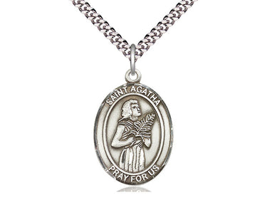 Sterling silver St. Agatha medal necklace 1 x 3/4 inch pendant with 24 inch chain by Bliss Manufacturing