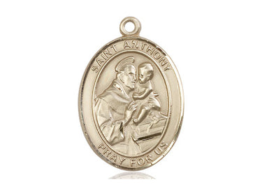 14kt solid gold St. Anthony of Padua medal pendant 1 x 3/4 inch handcrafted by Bliss Manufacturing USA