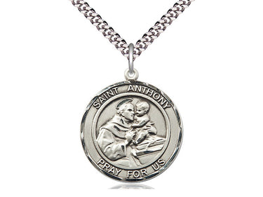 Sterling silver St. Anthony of Padua medal necklace 1x5/8 medium with 24 inch chain by Bliss
