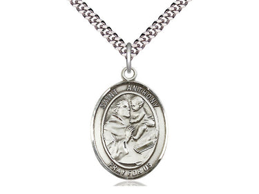 Sterling silver St. Anthony of Padua medal necklace 1x3/4 medium with 24 inch chain by Bliss
