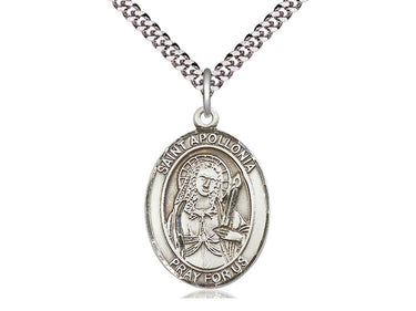 Sterling Silver St. Apollonia Patron Saint Medal Necklace with 24 inch Chain by Bliss Manufacturing