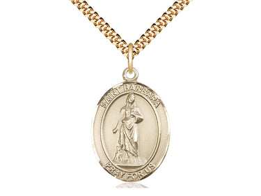 Gold Filled St. Barbara Patron Saint Medal Necklace 1x3/4 inch with 24 inch chain by Bliss Manufacturing