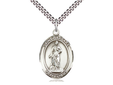Sterling Silver St. Barbara Patron Saint Medal Necklace 1 x 3/4 inch with 24 inch chain by Bliss