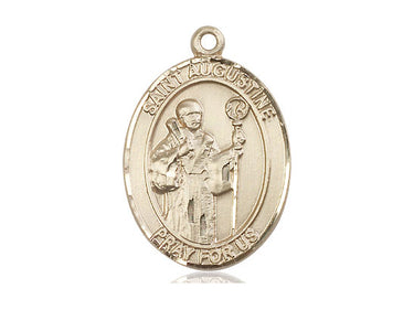 14kt Solid Gold St. Augustine Patron Saint Medal Pendant 1 x 3/4 inch Handcrafted by Bliss USA