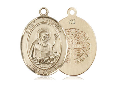 14kt Solid Gold St. Benedict Medal Pendant, 1 x 3/4 inch, handmade in USA by Bliss Manufacturing