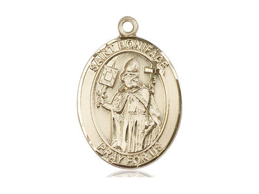 14kt Solid Gold St. Boniface Medal Pendant, 1 x 3/4 inch, handmade in USA by Bliss Manufacturing