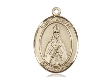 14kt solid gold St. Blaise patron saint medal pendant 1 x 3/4 inch handcrafted by Bliss Manufacturing