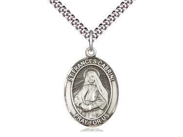 Sterling Silver St. Frances Cabrini Medal Necklace 1 inch by 3/4 inch on 24 inch curb chain by Bliss