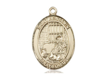 14kt Solid Gold St. Benjamin Patron Saint Medal Pendant 1x3/4 inch handcrafted by Bliss Manufacturing