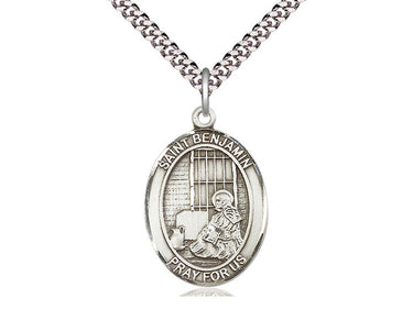 Sterling Silver St. Benjamin Patron Saint Medal Necklace 1 x 3/4 inch with 24 inch Chain by Bliss