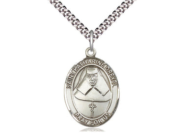 Sterling silver St. Katharine Drexel patron saint medal necklace 1x3/4 inch with 24 inch chain by Bliss