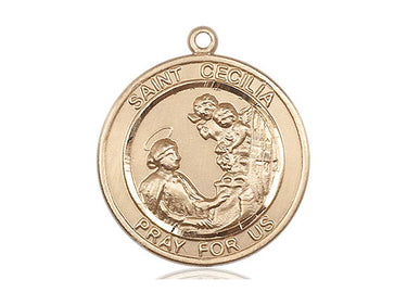 14kt Solid Gold St. Cecilia Medal Pendant 1 x 5/8 inches Medium Size Handcrafted by Bliss Manufacturing