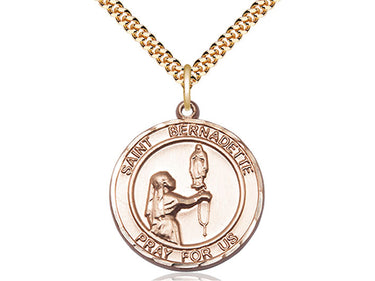 14kt Gold Filled St. Bernadette Patron Saint Medal Necklace 1 x 5/8 inch with 24 inch Chain by Bliss