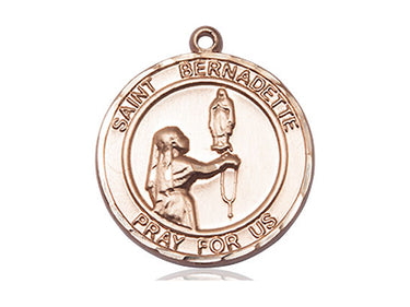 14kt Solid Gold St. Bernadette Patron Saint Medal Pendant 1 inch by 5/8 inch Handcrafted by Bliss Manufacturing USA