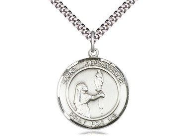 Sterling Silver St. Bernadette Patron Saint Medal Necklace 1x5/8 inches with 24 inch Chain by Bliss