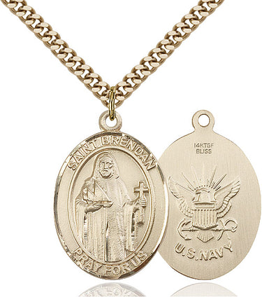 14kt Gold Filled St. Brendan the Navigator medal necklace with 24 inch chain, medium 1 x 3/4 inch pendant, handmade by Bliss