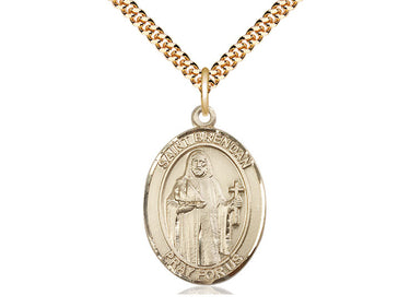 14kt Gold Filled St. Brendan the Navigator Patron Saint Medal Necklace 1 inch by 3/4 inch with 24 inch Chain by Bliss Manufacturing USA