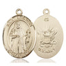 14kt solid gold St. Brendan the Navigator patron saint medal pendant, 1 inch by 3/4 inch, handcrafted in USA by Bliss Manufacturing