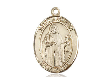 14kt solid gold St. Brendan the Navigator patron saint medal pendant, 1 by 3/4 inch, Bliss