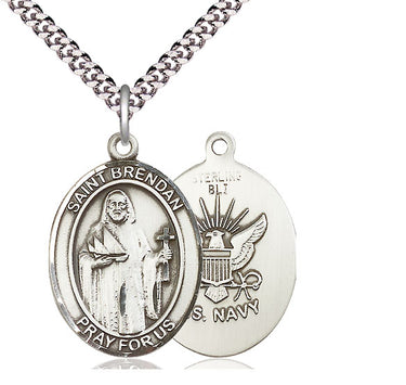 Sterling silver St. Brendan the Navigator patron saint medal necklace with 24-inch chain, USA made by Bliss