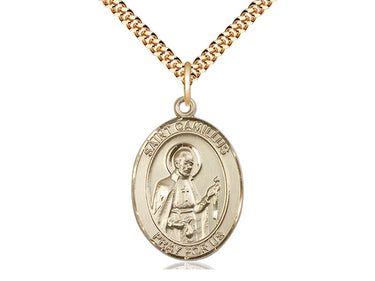 14kt Gold Filled St. Camillus of Lellis Patron Saint Medal Necklace with 24 inch Chain - 1x3/4 inch - Bliss Manufacturing