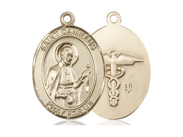 14kt Solid Gold St. Camillus of Lellis Medal Pendant 1 x 3/4 Inch Handcrafted by Bliss Manufacturing USA