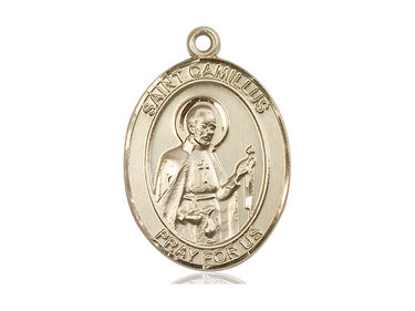 14kt Solid Gold St. Camillus of Lellis Medal Pendant 1 x 3/4 inches Medium Size by Bliss Manufacturing