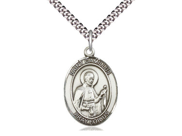Sterling silver St. Camillus of Lellis patron saint medal necklace, 1 inch by 3/4 inch pendant, 24 inch chain, handcrafted by Bliss