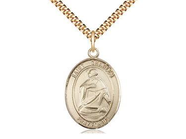 14kt gold filled St. Charles Borromeo patron saint medal necklace, 1 inch by 3/4 inch pendant, 24 inch chain, handcrafted by Bliss