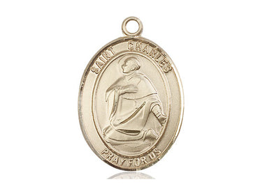 14kt solid gold St. Charles Borromeo patron saint medal pendant, 1 inch by 3/4 inch, handcrafted by Bliss