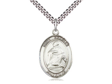 Sterling silver St. Charles Borromeo patron saint medal necklace, 1 inch by 3/4 inch pendant, 24 inch chain, handcrafted by Bliss