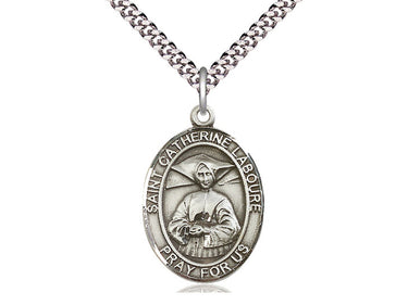 Sterling Silver St. Catherine Laboure Patron Saint Medal Necklace 1x3/4 inch on 24 inch Chain by Bliss