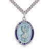 Sterling silver St. Christopher medal necklace with blue enamel border, 1x3/4 inch pendant on 24 inch chain by Bliss
