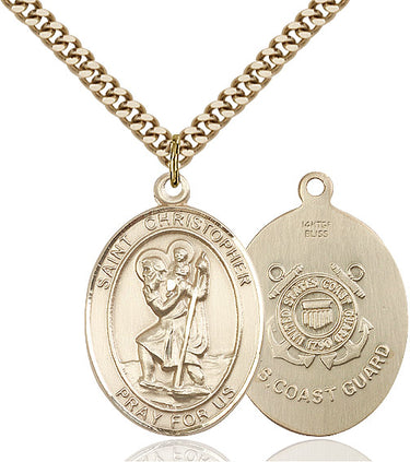 Gold filled St. Christopher Coast Guard medal necklace 1 inch pendant on 24 inch chain by Bliss