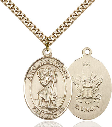 14kt gold filled St. Christopher patron saint medal necklace with 24-inch chain, USA made by Bliss