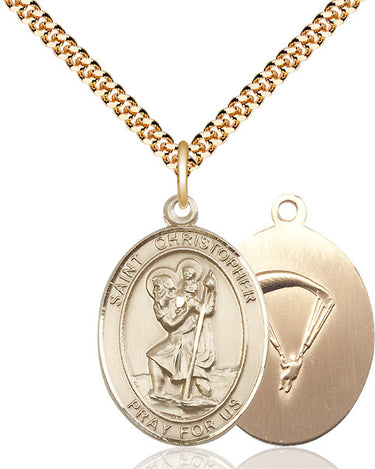 14kt Gold Filled St. Christopher Paratrooper Medal Necklace 1 x 3/4 inches on 24 inch chain by Bliss