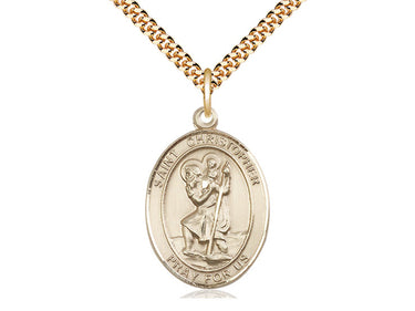 14kt gold filled St. Christopher medal necklace, 1x3/4 inch medium pendant on 24 inch chain by Bliss