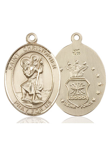Solid 14kt Gold St Christopher Medal Pendant 1x3/4 inch Medium handcrafted in USA by Bliss Manufacturing
