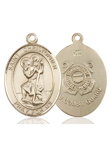 14kt solid gold St Christopher Coast Guard patron saint medal pendant 1 x 3/4 inches handcrafted by Bliss Manufacturing USA