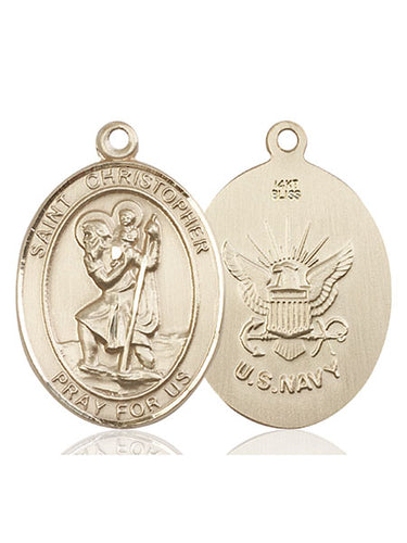14kt solid gold St. Christopher patron saint medal pendant, 1 inch by 3/4 inch, handcrafted in USA by Bliss Manufacturing