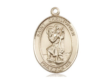 14kt Solid Gold St. Christopher Medal Pendant 1 inch x 3/4 inch by Bliss Manufacturing