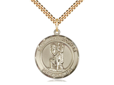 14kt gold filled St. Christopher medal necklace with 24 inch curb chain by Bliss Manufacturing