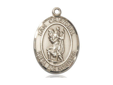 14kt solid gold San Cristobal medal pendant, 1 inch by 3/4 inch, handcrafted by Bliss Manufacturing