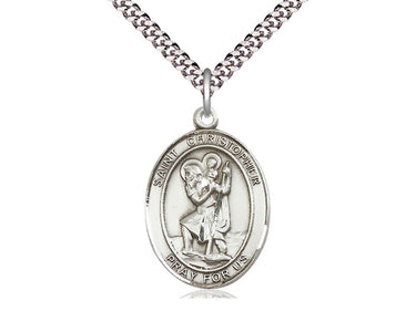Sterling silver St. Christopher patron saint medal necklace with 24-inch chain, 1 x 3/4 inch pendant by Bliss