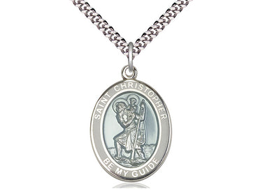 Sterling silver St. Christopher white border patron saint medal necklace with 24-inch chain, 1 x 3/4 inch by Bliss