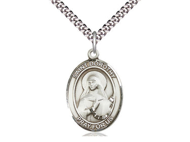 Sterling silver St. Dorothy patron saint medal necklace 1 x 3/4 inch with 24 inch chain by Bliss