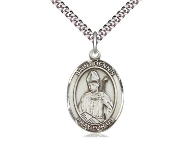 Sterling Silver St. Dennis Patron Saint Medal Necklace 1x3/4 inch with 24 inch chain by Bliss Manufacturing