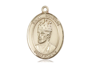 14kt solid gold St. Edward the Confessor patron saint medal pendant, 1 inch by 3/4 inch, handcrafted in USA by Bliss Manufacturing